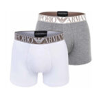 Pánské boxerky 2pack 111769 2F720 61410 bílá/šedá – Emporio Armani